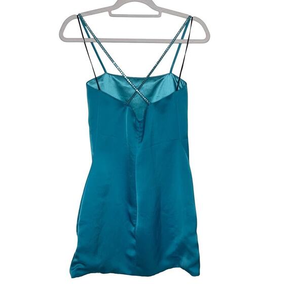 NWT The Attico Mini Abito Fujiko Blue Strappy Mini Satin Dress - Picture 9 of 11